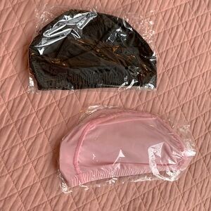 NEW - 2pcs Elastic Swimming Caps Nylon - Black & Pink - Adult OZ
